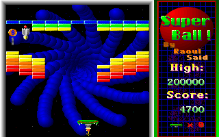 Super Ball ! (DOS) screenshot: There's a bomb and a bonus coming down together