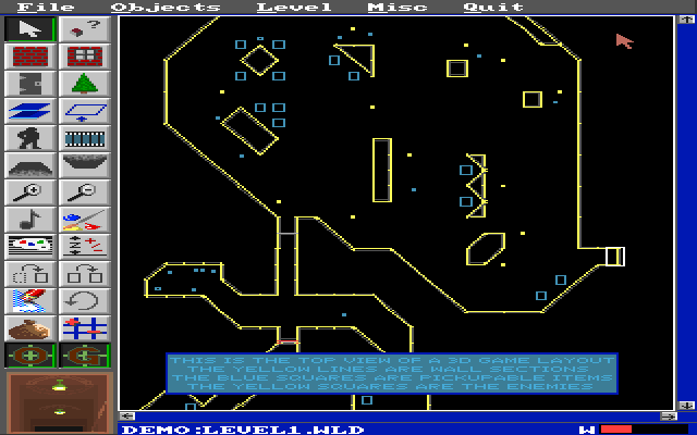 Meltdown (DOS) screenshot: A slide showing the level editor.