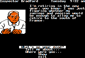 The Scoop (Apple II) screenshot: Inspector Bradford.