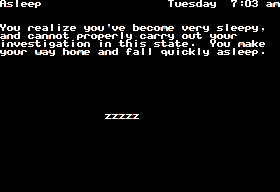 The Scoop (Apple II) screenshot: Sleeping.