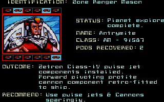 CyberGenic Ranger: Secret of the Seventh Planet (DOS) screenshot: Grabbed another pod, pulse jets and cannons for the ship