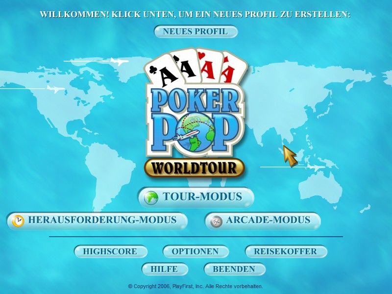Poker Pop (Windows) screenshot: Menu