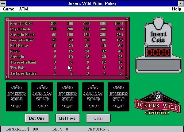 Joker's Wild Poker (Windows 3.x) screenshot: The start of a game