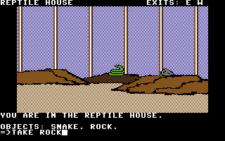Masquerade (Commodore 64) screenshot: A snake?! I hate snakes!