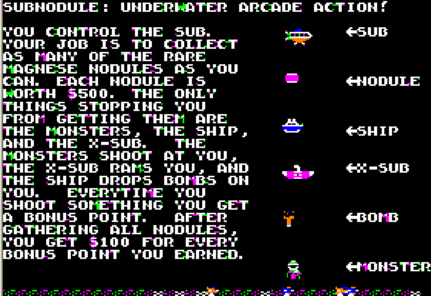 Subnodule (Apple II) screenshot: Instructions