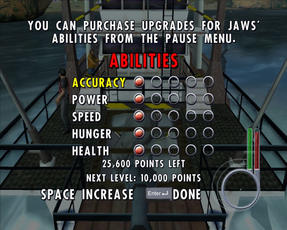 Jaws: Unleashed (Windows) screenshot: These abilities you can upgrade.
