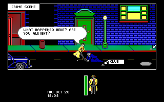 Dick Tracy: The Crime-Solving Adventure (DOS) screenshot: Found the victim of a mugging.