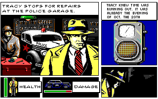 Dick Tracy: The Crime-Solving Adventure (DOS) screenshot: The garage.