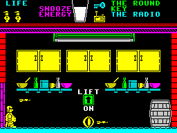 Pyjamarama (ZX Spectrum) screenshot: Screen 3. In this screen the perils are darts that fly across the bottom of the screen.