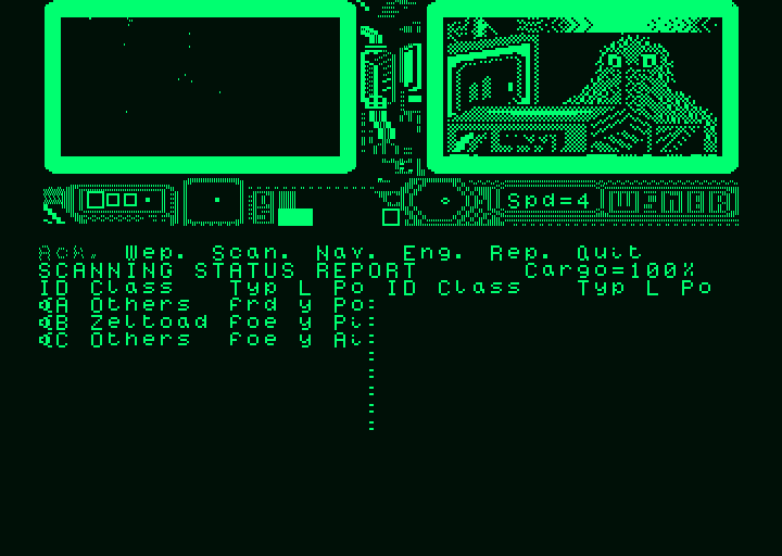 Psi 5 Trading Co. (Amstrad PCW) screenshot: One friendly, two foes