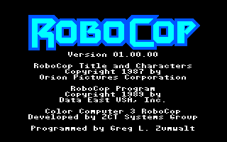 RoboCop (TRS-80 CoCo) screenshot: Credits screen