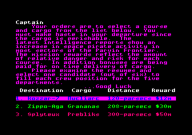 Psi 5 Trading Co. (Amstrad CPC) screenshot: Choose tour