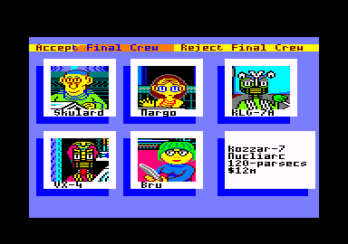 Psi 5 Trading Co. (Amstrad CPC) screenshot: Accept your crew