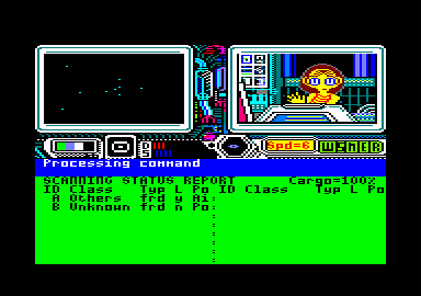 Psi 5 Trading Co. (Amstrad CPC) screenshot: Scanning unknown ships
