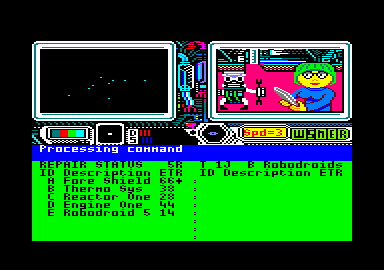 Psi 5 Trading Co. (Amstrad CPC) screenshot: Repairs needed