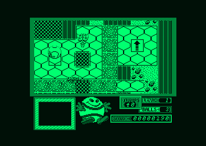 Bounder (Amstrad PCW) screenshot: Somewhere in level one