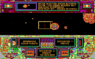 CyberGenic Ranger: Secret of the Seventh Planet (DOS) screenshot: Being hit by an asteroid