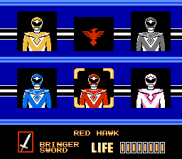 Chōjin Sentai Jetman (NES) screenshot: Ranger select