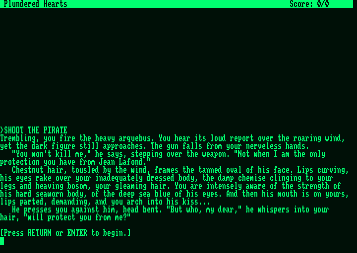 Plundered Hearts (Amstrad PCW) screenshot: Introduction