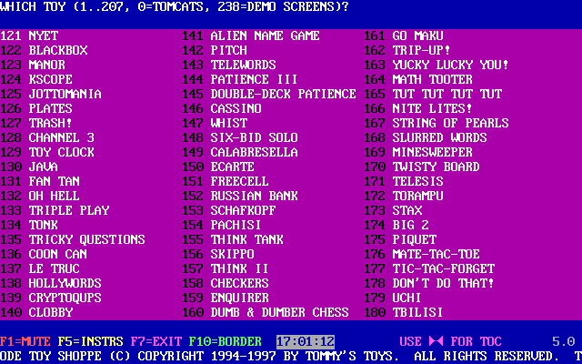 Tommy's Arcade (DOS) screenshot: Menu screen 3 : Only one game here is in the compilation and that's NYET
