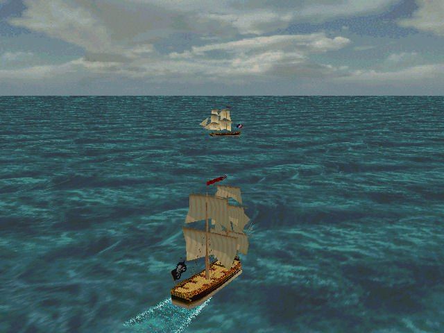 Buccaneer (Windows) screenshot: One-on-one with a ship in outer waters