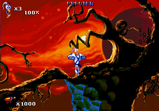 Earthworm Jim 1 & 2: The Whole Can 'O Worms (DOS) screenshot: In a hurry (shot from the demo version)