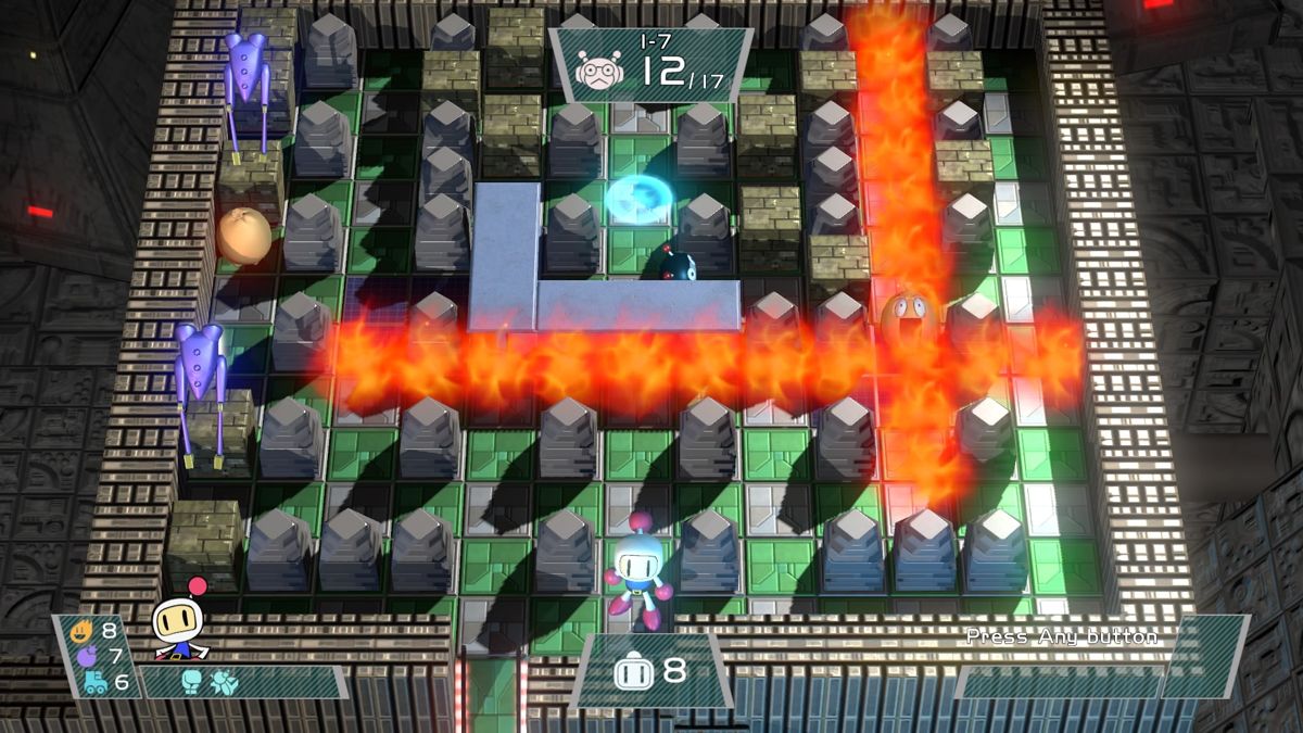 Super Bomberman R (PlayStation 4) screenshot: Blast flame gets longer the more flame upgrades you collect