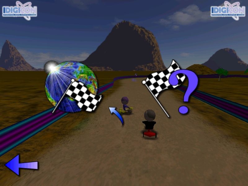 Trike Racers (Windows) screenshot: This screen invites the player to select either championship mode (left) or a single race (right)