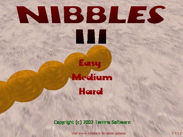 Nibbles 3D (Windows) screenshot: Selecting the game's difficulty. <br>An identical screen, well apart from the text, is used to determine the game's length