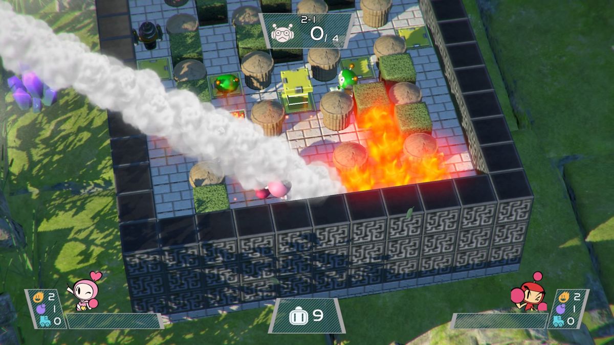 Super Bomberman R (PlayStation 4) screenshot: One of the bombermen got caught up in their own explosion