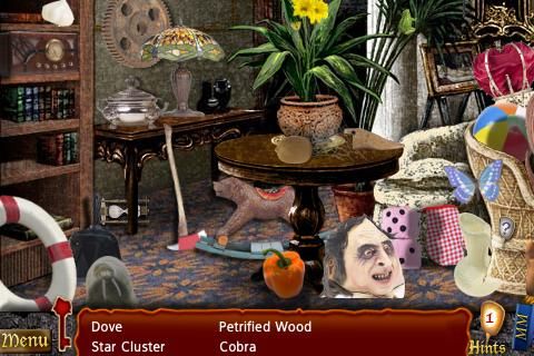 Hidden in Time: Mirror Mirror (iPhone) screenshot: Drawing Room - objects (scrolling)