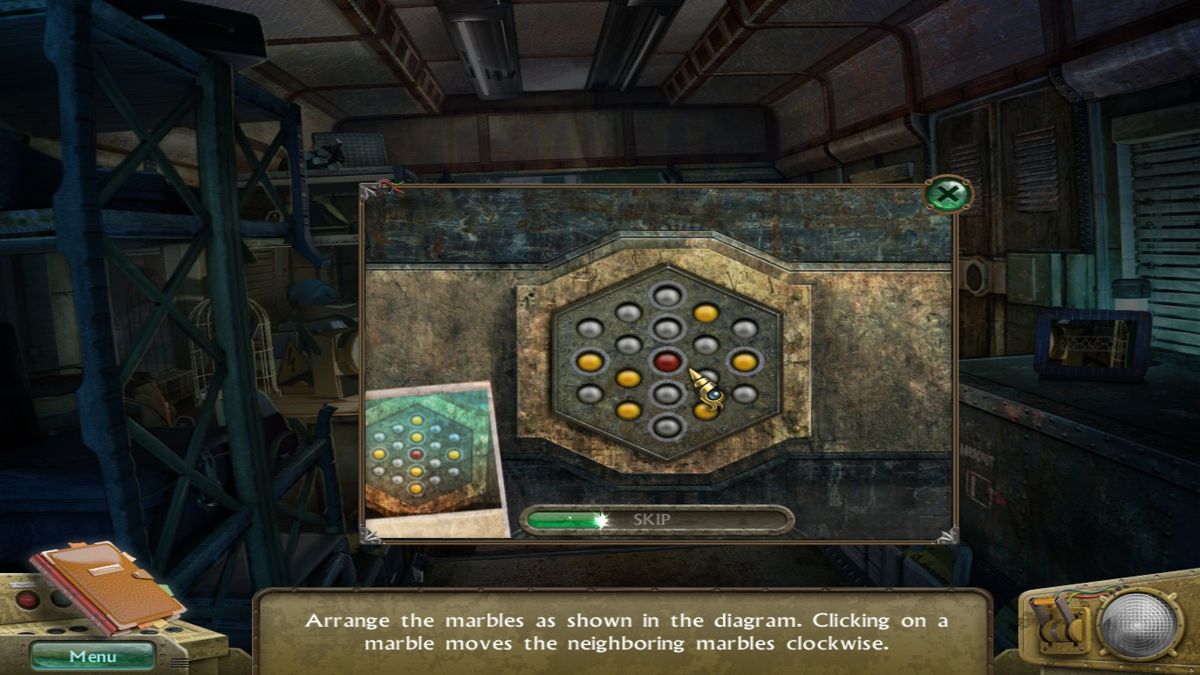 Psycho Train (Windows) screenshot: Another puzzle, arrange the marbles as displayed.