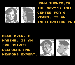 Snake's Revenge (NES) screenshot: Meet John and Nick, your new FOX-HOUND allies!