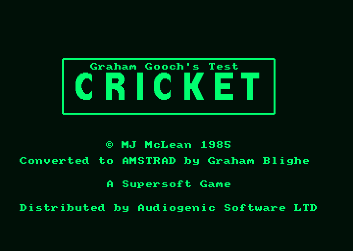 Graham Gooch's Test Cricket (Amstrad PCW) screenshot: Title screen