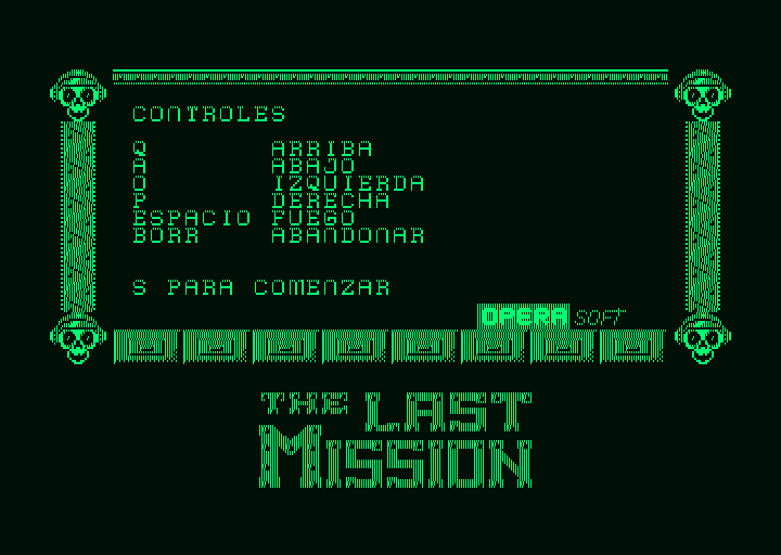 The Last Mission (Amstrad PCW) screenshot: Main menu