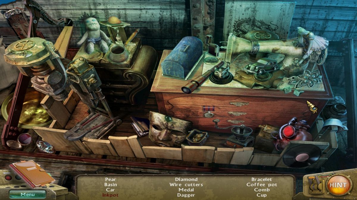 Psycho Train (Windows) screenshot: Another hidden object scene, this one is at a workbench.