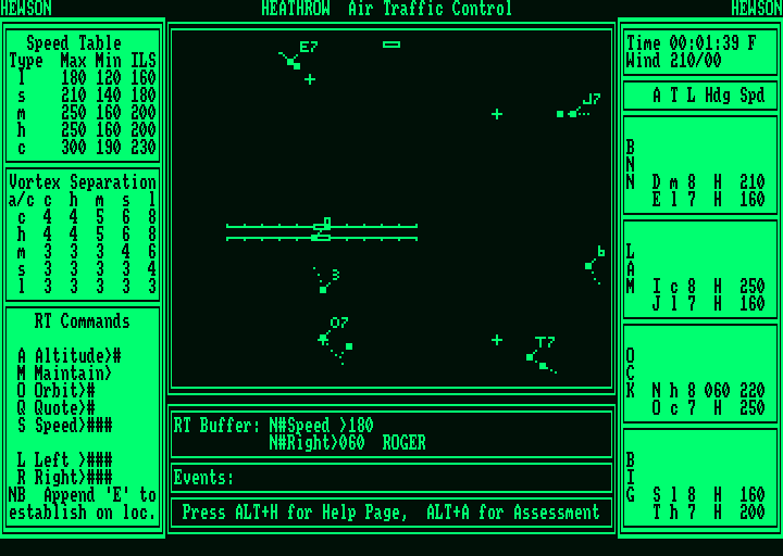 Heathrow Air Traffic Control & Southern Belle (Amstrad PCW) screenshot: Demonstration mode