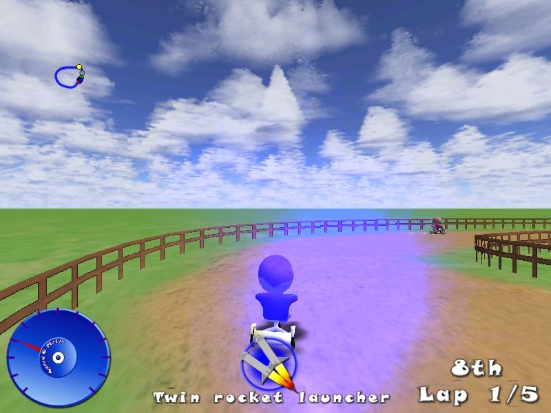 Trike Racers (Windows) screenshot: In a race and have just collected a rocket launcher