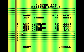 Championship Baseball (DOS) screenshot: Selecting your team (CGA with RGB monitor)