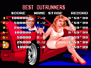 Turbo Out Run (Genesis) screenshot: Highscores screen