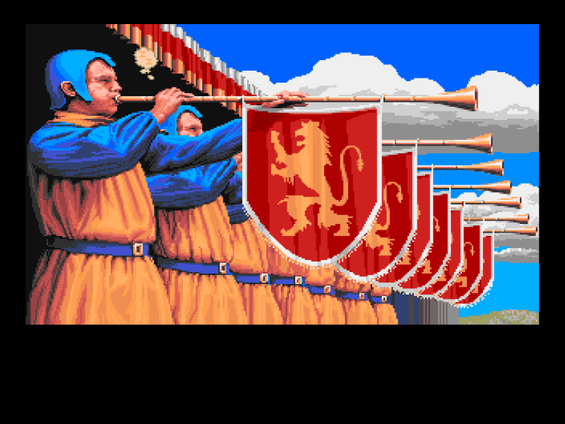 Defender of the Crown (Amiga) screenshot: Trumpet song.
