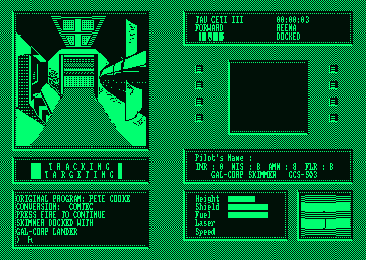 Tau Ceti: The Lost Star Colony (Amstrad PCW) screenshot: Game start