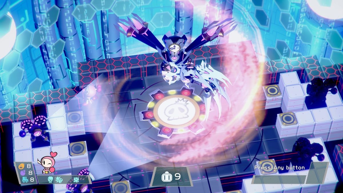 Super Bomberman R (PlayStation 4) screenshot: Fighting Phantom Bomber's ultimate form