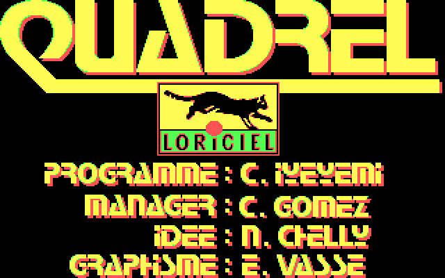 Quadrel (DOS) screenshot: Title screen (CGA)