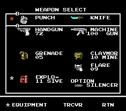 Snake's Revenge (NES) screenshot: Your weapons...