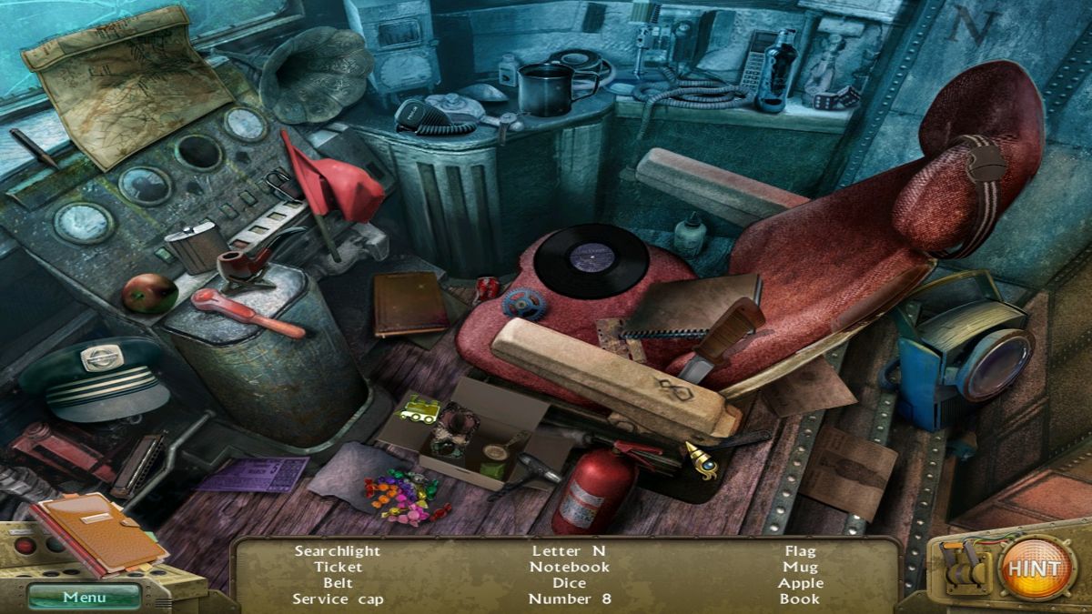 Psycho Train (Windows) screenshot: One of the hidden object scenes, this one is in the locomotive.