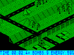 Glider Rider (ZX Spectrum) screenshot: Head for the gate and the ground laser is zapping me