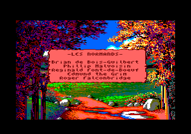 Defender of the Crown (Amstrad CPC) screenshot: Describing the sides of the conflict (in French)