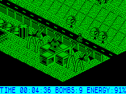 Glider Rider (ZX Spectrum) screenshot: The base has weapons everywhere