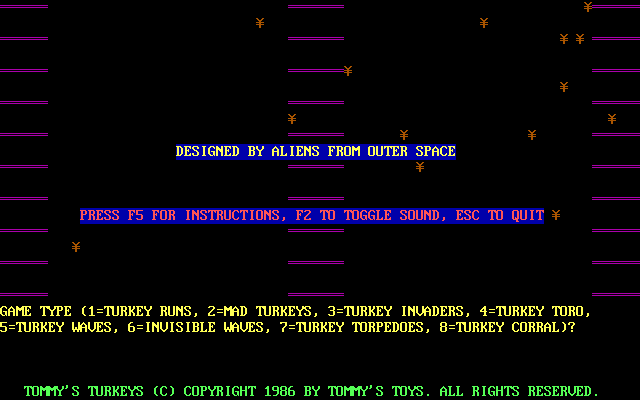 Tommy's Turkeys (DOS) screenshot: The game loads to this screen.